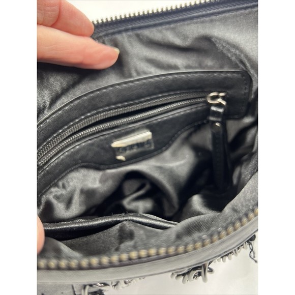 Cache Black Purse Clutch D For Shoulder Strap Zipper rhinestone chain embellish - Picture 8 of 12